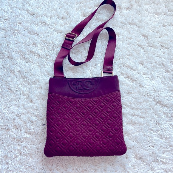 Tory Burch Bags Tory Burch Nylon Quilted Crossbody Maroon Color